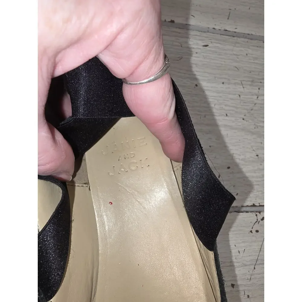 Janie And Jack Girls Square Toe Ballet Flats Black Suede Size 1 Cute